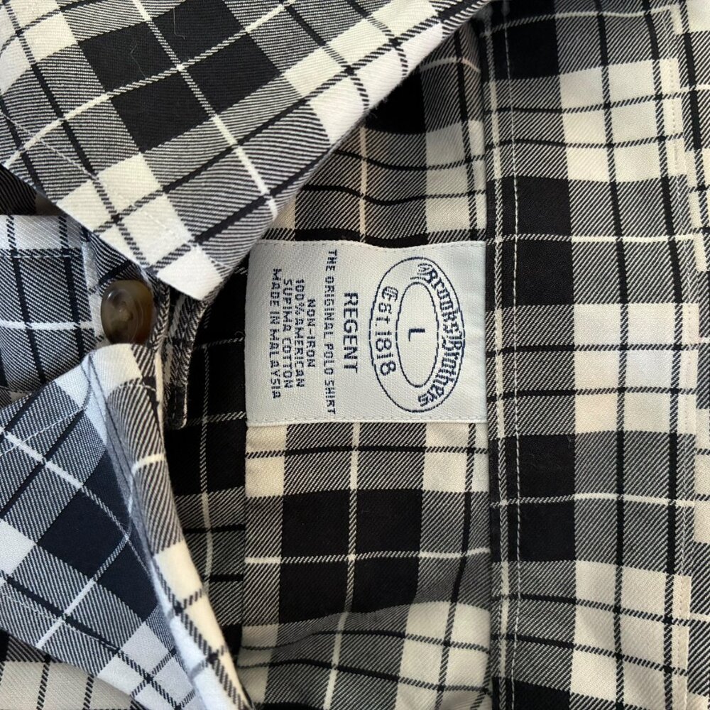 Brook Brothers Regent Black White Plaid Long Sleeve Button Front Shirt Large - Picture 7 of 7